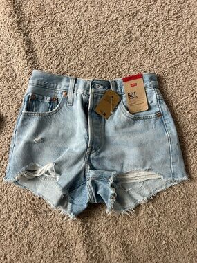 Levi's Light Blue Distressed 501 Women's Denim Shorts